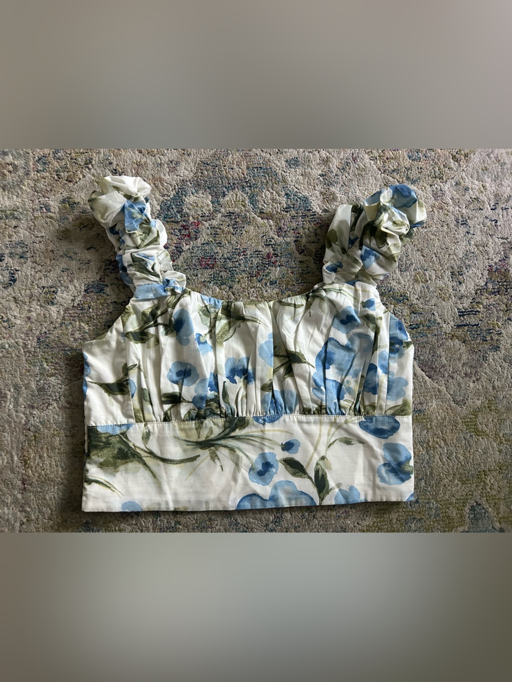 Abercrombie & Fitch - Blue Floral Ruched Strap Crop Top - Size Small